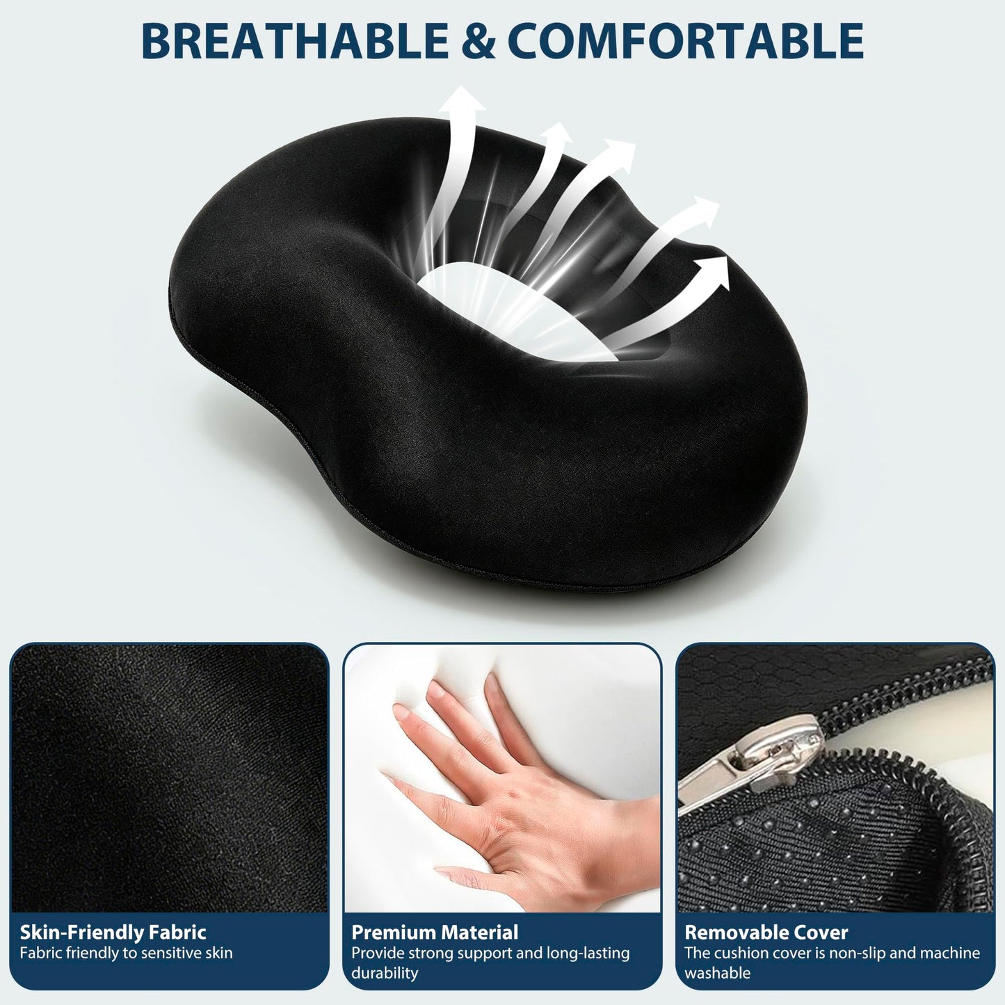 Cazoro Donut Cushion & Donut Pillow for Tailbone Pain Relief - Memory Foam Coccyx Seat Cushion for Hemorrhoids, Sciatica, Postpartum & Pregnancy
