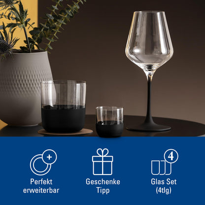 Villeroy & Boch - Manufacture Rock Shot Glass Set/Shot Glass, Set of 4, Crystal Glass with matt Black Base, Capacity 40 ml