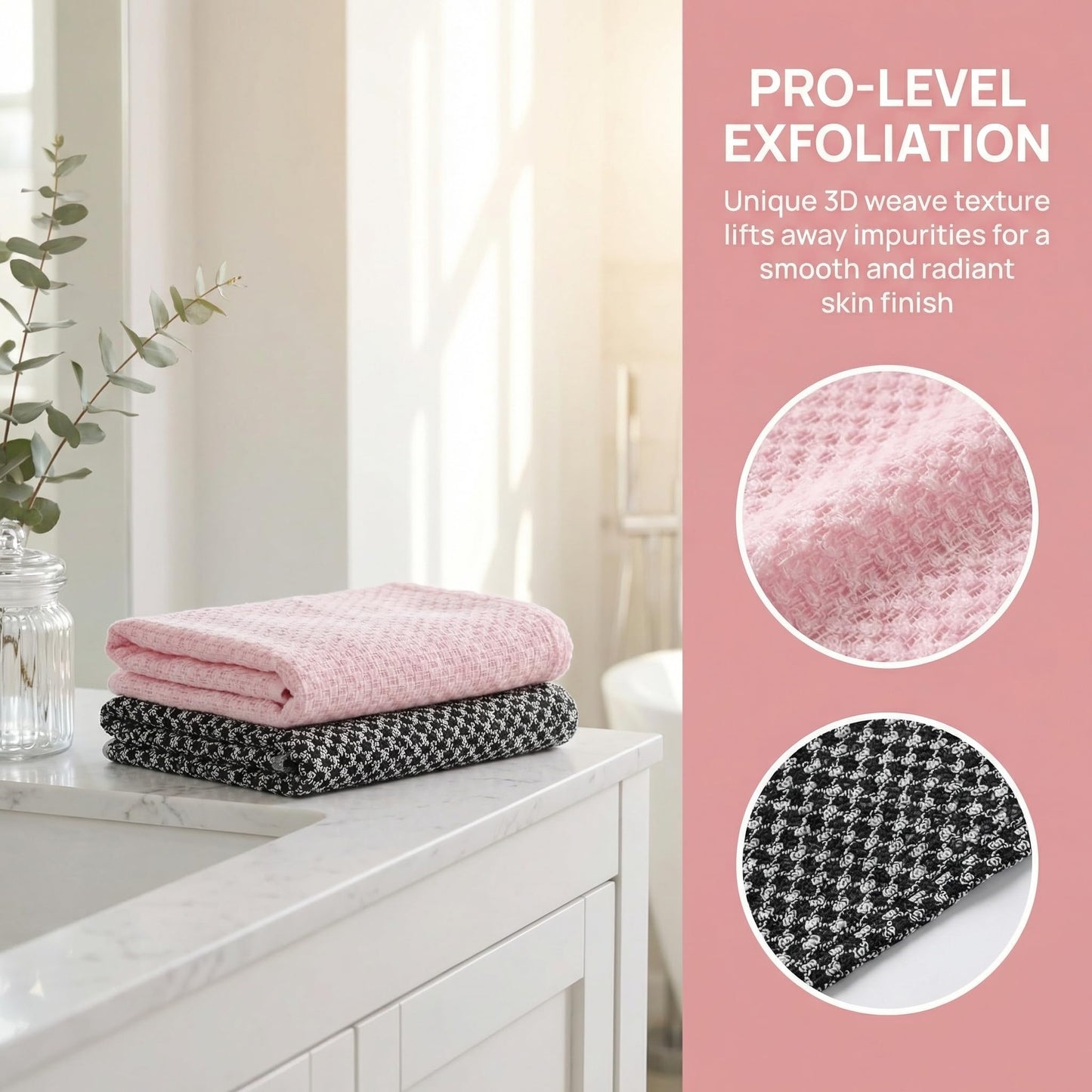 Muexoee 2Pcs Japanese Exfoliating Towel, Exfoliating Shower Towel, Extra Long Shower Towel Exfoliating Washcloth for Men Women