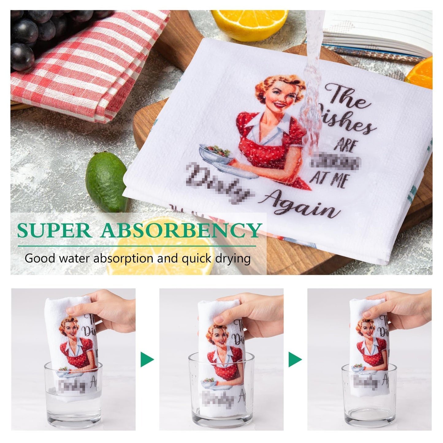 R HORSE 5Pcs Kitchen Dish Towel Funny Joked Themed Kitchen Dishcloth Absorbent Retro Sassy Lady Cleaning Dishcloth Bar Hilarious Hand Towel Gift for