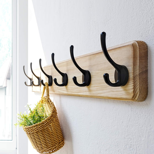 Dseap Coat Rack Wall: 60cm Long, Patented, Heavy-Duty, 6-Double-Hooks Wooden Wall Mounted Coat Rack Coat Hanger Hook Rail for Winter Coats Hat Jacket