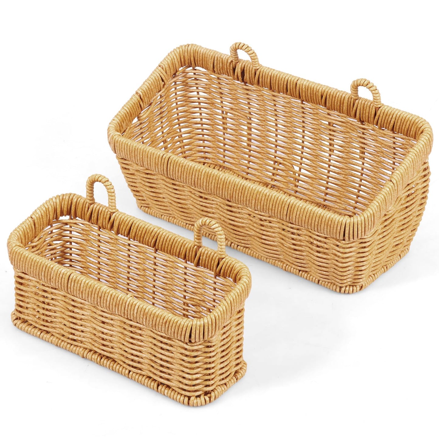 2 Pack Hanging Wall Baskets, Wicker Effect Plastic Rattan Woven Storage Baskets, Wall Mounted Organiser for Kitchen Onion Garlic