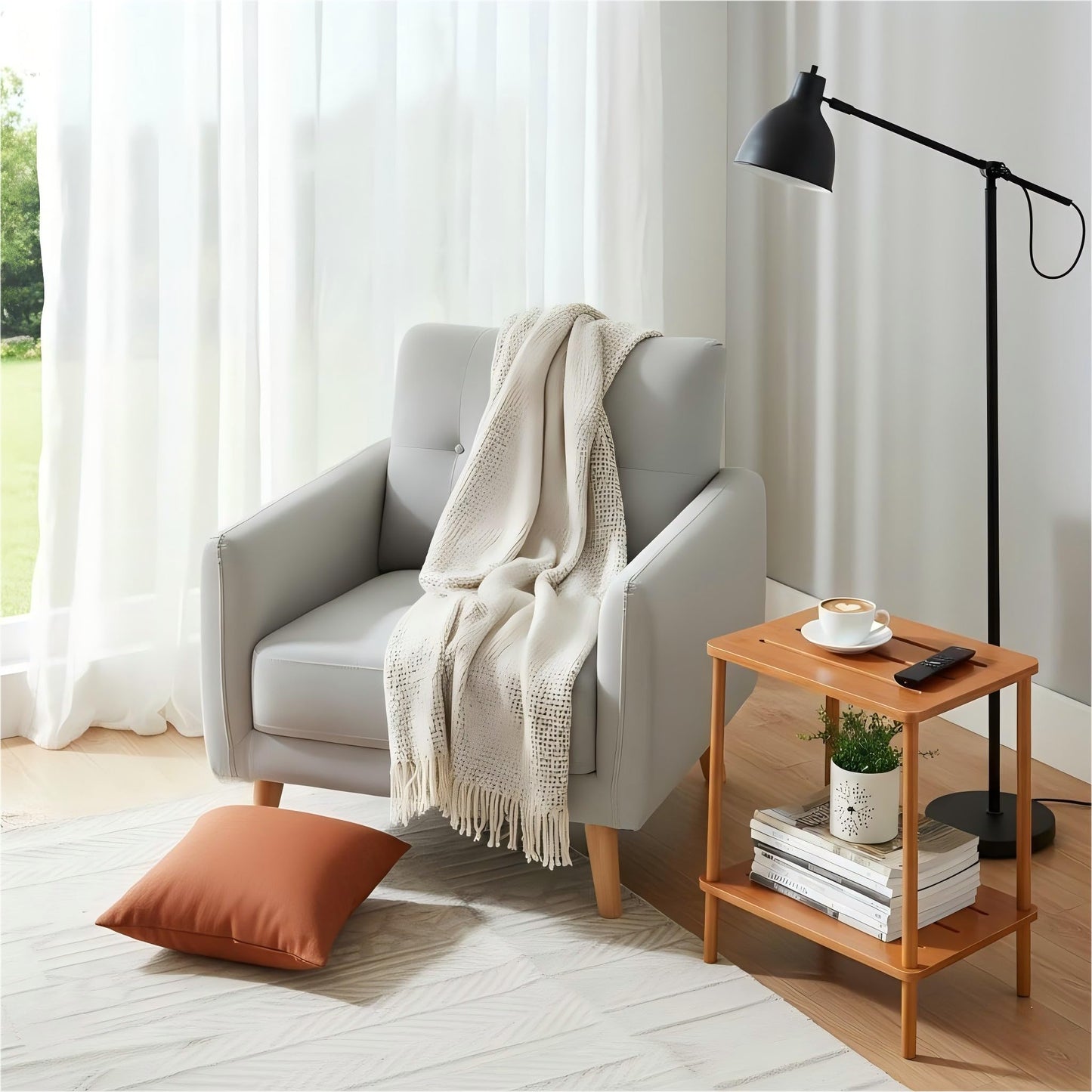 ZEXVIDA 2-Tier Bamboo Side Table, Slim End Table & Nightstand for Bedroom, Living Room, Sofa Side Table Coffee Table for Narrow Small Spaces