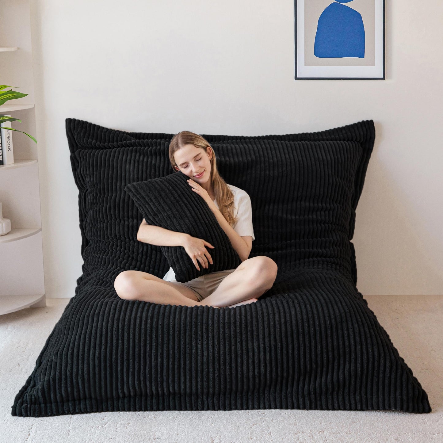MAXYOYO Giant Bean Bag with Pillow, Soft Corduroy Removable Cover, Large Floor Cushion with Fluffy Foam Filling, BeanBag Chair for Adults & Kids