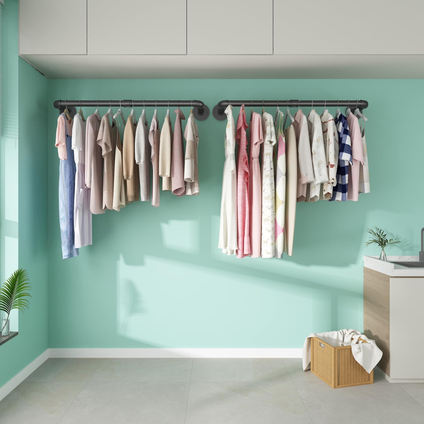 SMILOVII Wall Mounted Clothes Rail, Industrial Clothes Rail Wall Mounted, 92cm Walls Mounted Garment Rail Heavy Duty