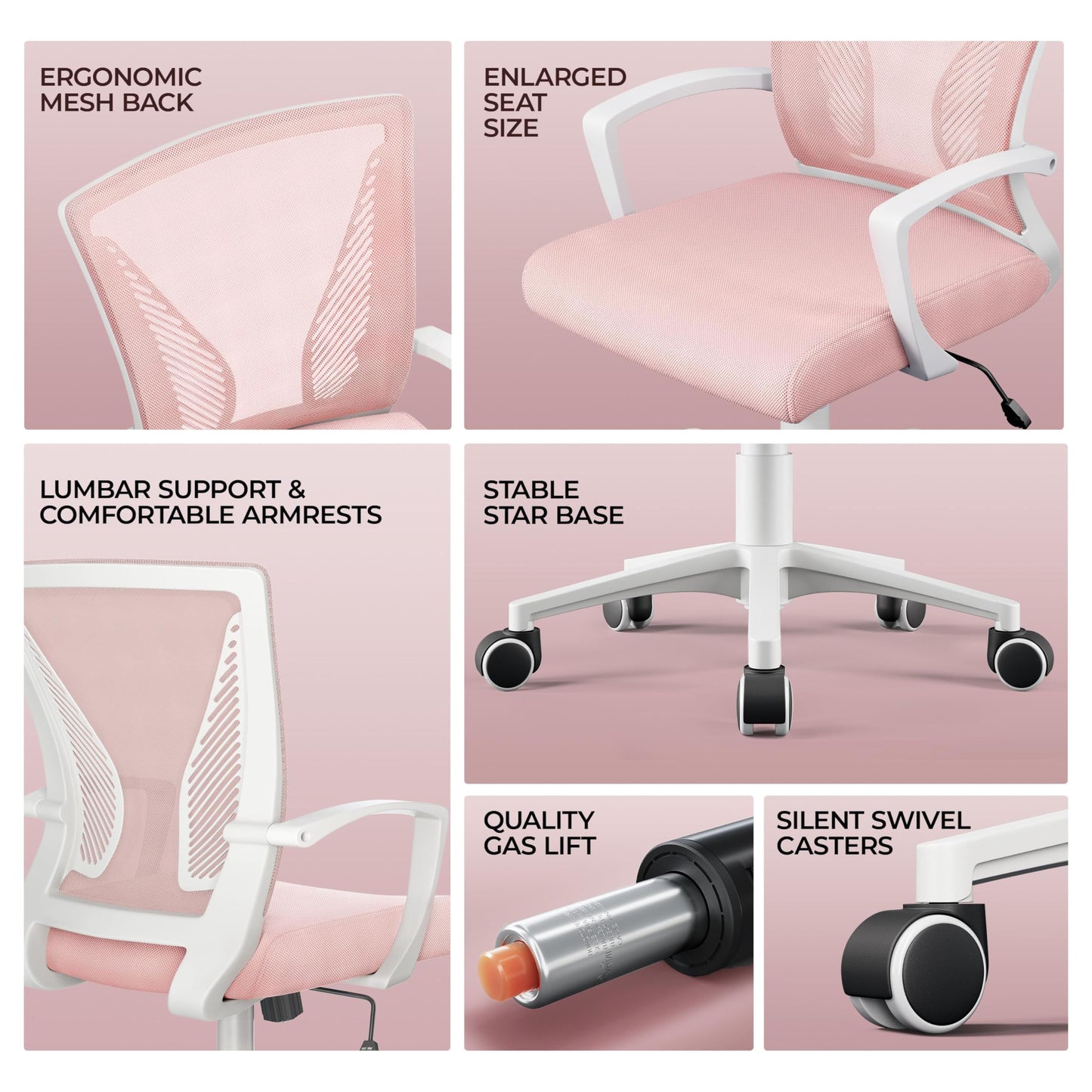 Yaheetech Adjustable Office Desk Chair Ergonomic Mesh Computer Chair Pink