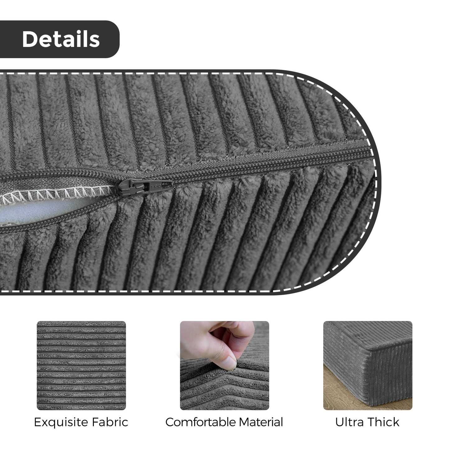 MAXYOYO Folding Corduroy Mattress, Tri Fold Floor Mattress 15cm thick with Washable Cover,Foldable in Three,Space-Saving for Guest (Charcoal, Single)
