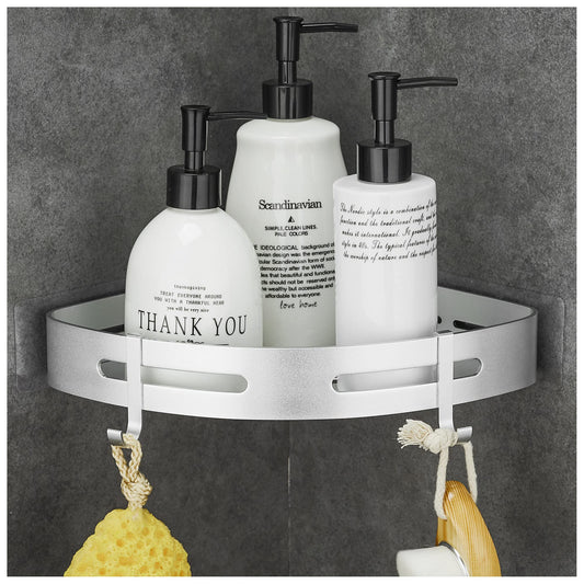 GRICOL Shower Corner Shelf No Drilling Metal Wall Mounted with Stickers Organiser Adhesive Shower Caddy Basket for Bathroom Silver