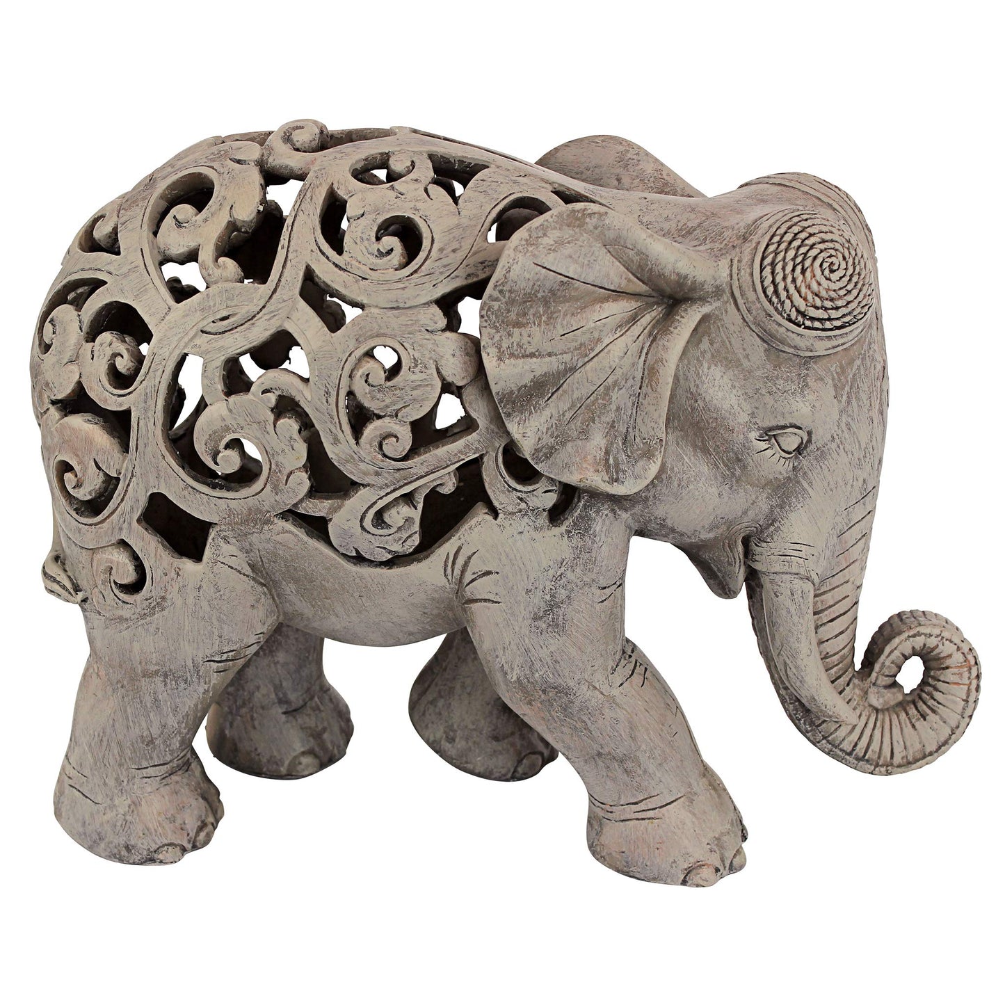 Design Toscano NG32745 Anjan the Elephant Indian Decor Jali Animal Statue, 30.5 cm, Polyresin, Brown Stone
