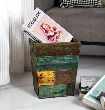 Venalys Small Wooden Trash Can Waste Paper Bin, Farmhouse Decorative Garbage Can Wastebasket