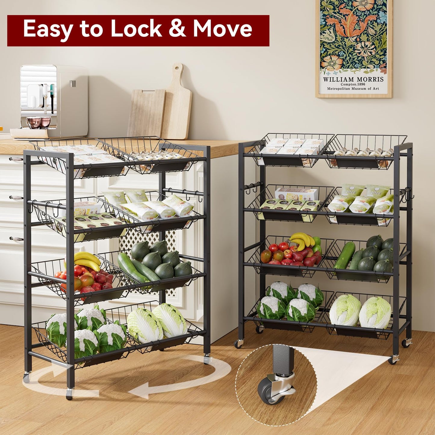 IBUYKE Kitchen Fruit Vegetable Storage Cart,Utility Cart,Black,TLJ025B