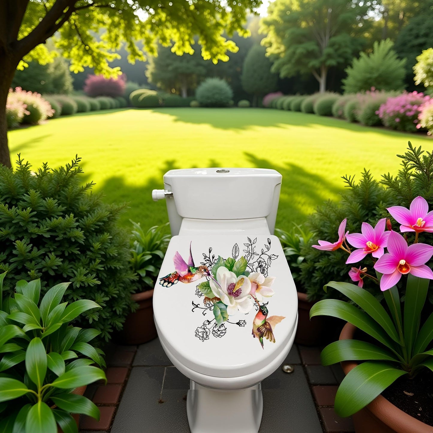 Birds Flowers Butterfly Toilet Seat Lid Stickers Self-Adhesive Bathroom Wall Sticker Floral Birds Butterfly Seat Decals DIY Removable Waterproof