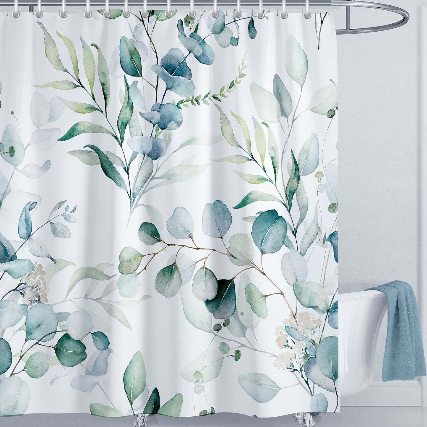 LIVETTY Green Leaves Shower Curtains 180x200 cm Drop Fabric Shower Curtain for Bathroom Quick-Drying Kitchen Curtains Machine Washable with 12 Hooks