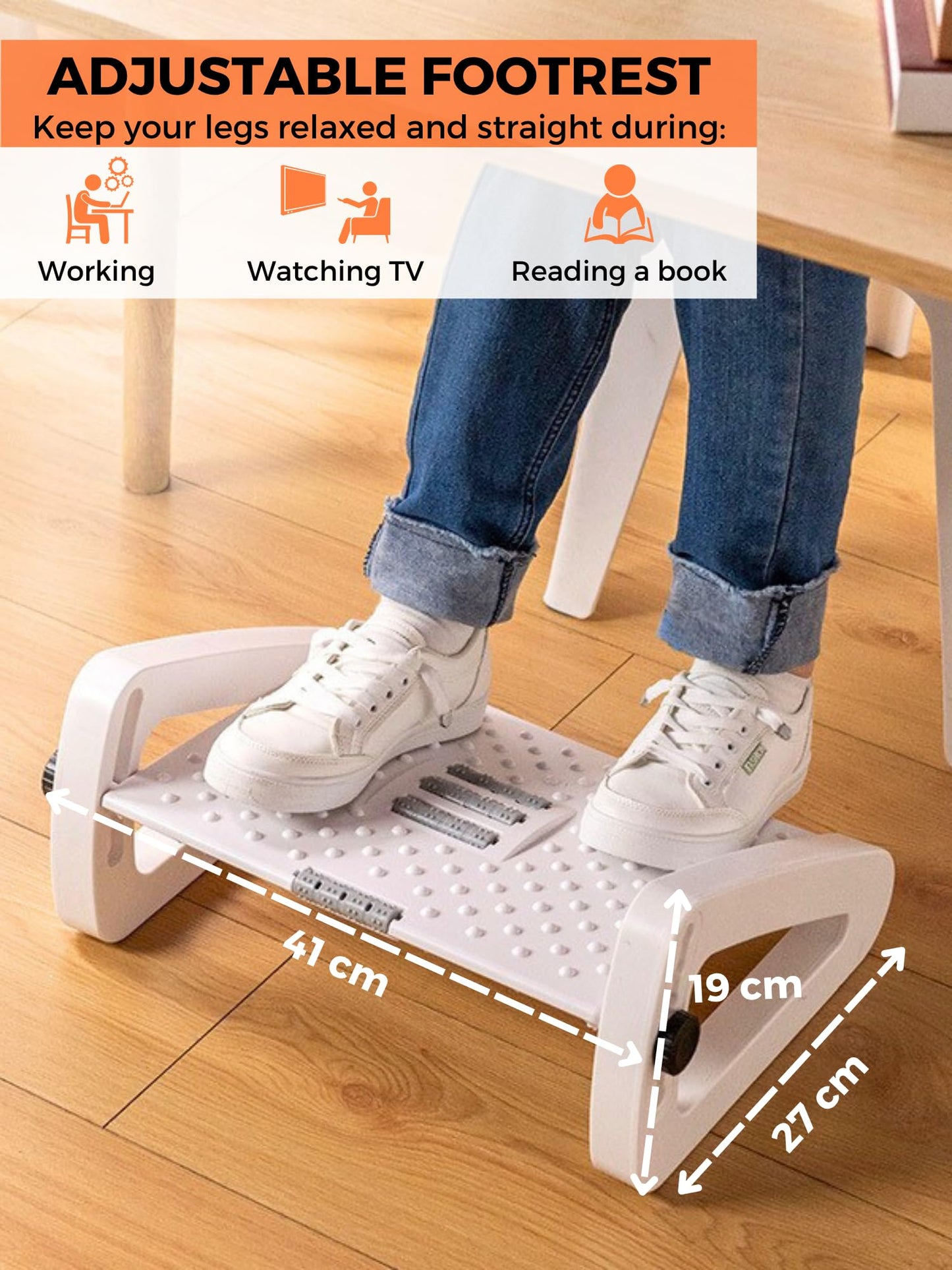 MAGIC SELECT Adjustable Under Desk Foot Rest, Ergonomic Office Footrest, Non-Slip, Foot Rest with Massage Function, Improves Posture and Circulation