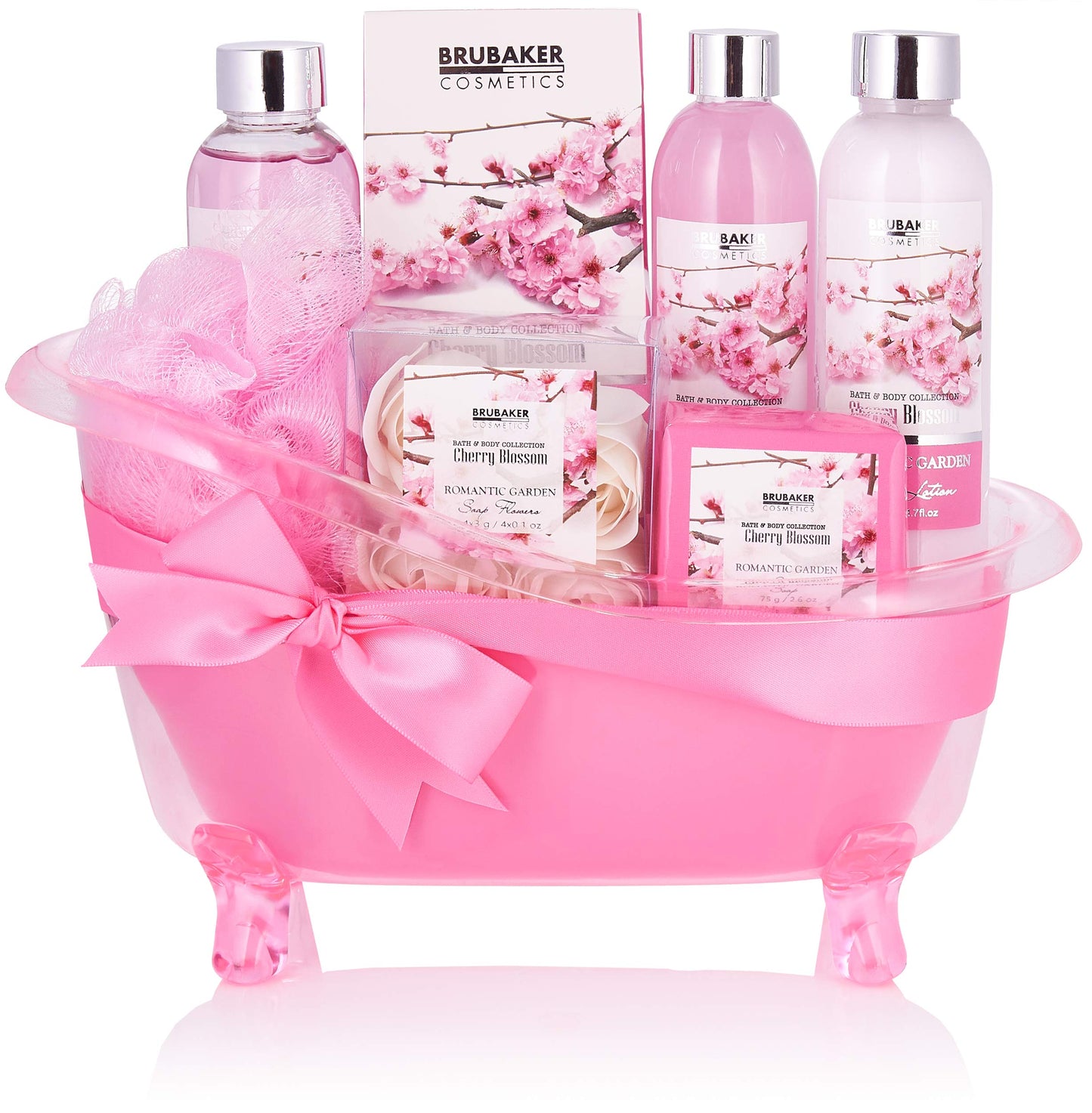 BRUBAKER Cosmetics Bath and Shower Set Cherry Blossom - 8-piece Gift Set in Decorative Tub