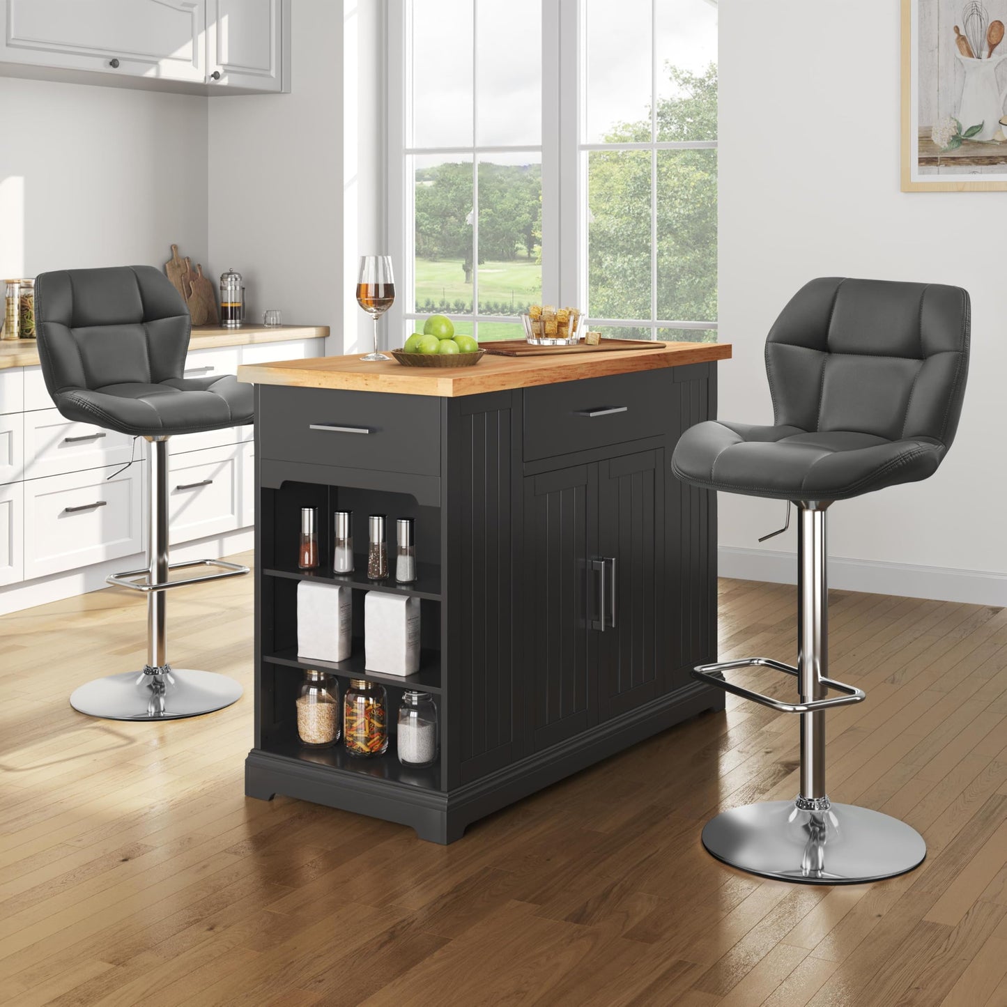 Yaheetech Height Adjustable Swivel Bar Stools with Backrest, Grey