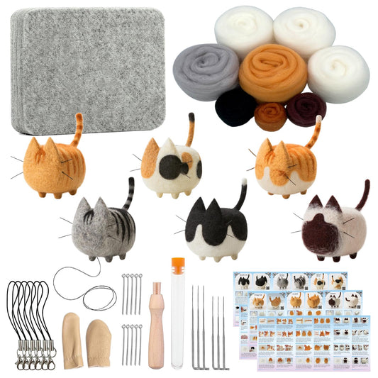 Truslin Faceless Cats 6pcs Needle Felting Kit, Craft Kits for Adults UK, Punch Needle Kit with Felting Supplies, Wool and Tools