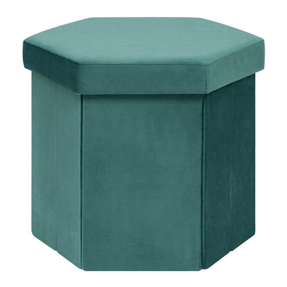 PINPLUS Hexagonal Storage Ottoman, Velvet Foldable Footstool, Teal