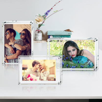 Boxalls Acrylic Photo Frame 10 x 15 cm (4 x 6 inch)-Set of 5, Double Sided Picture Frame with Magnetic, Clear Frameless Desktop Photo Block