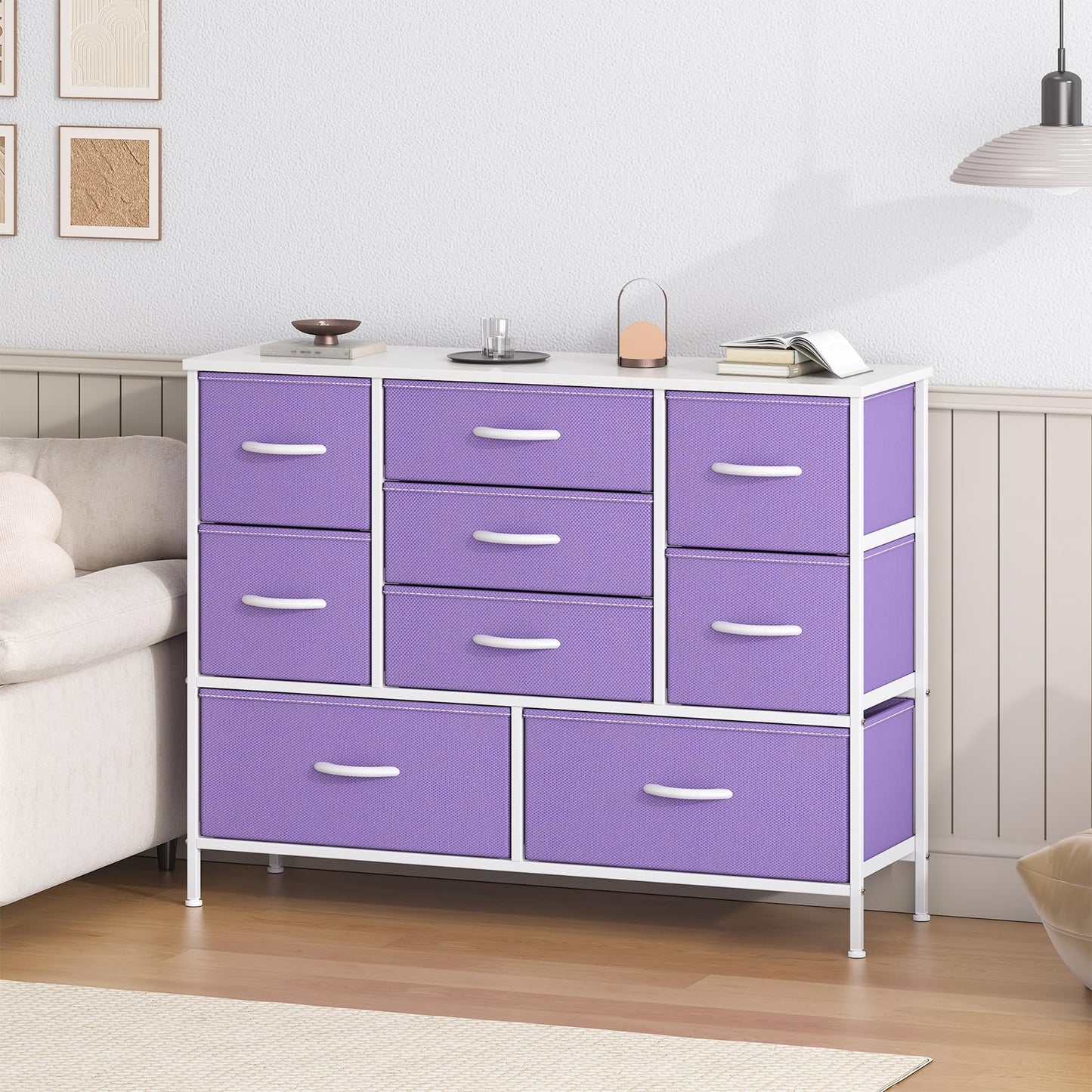 GoaHi Chest of Drawers, Large Dressers with Metal Frame and MDF Wooden Top Board, Adjustable Feet, Anti-Tip Safety