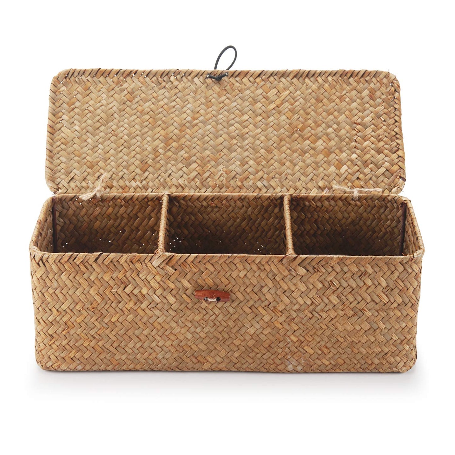 Seagrass Storage Basket with Lid Small Woven Shelf Baskets Rectangular with Sections for Organize Snack Toys Tampon