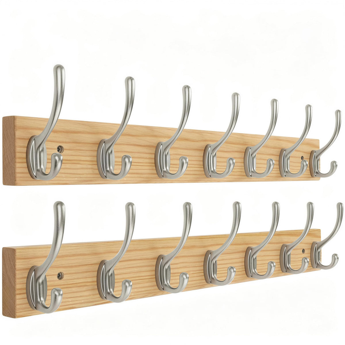 HONSKY Wall Coat Rack - 7 Double Hooks 50cm | Wooden & Metal Towel/Coat Hanger for Entryway, Bathroom, Bedroom, Garage | Easy Install