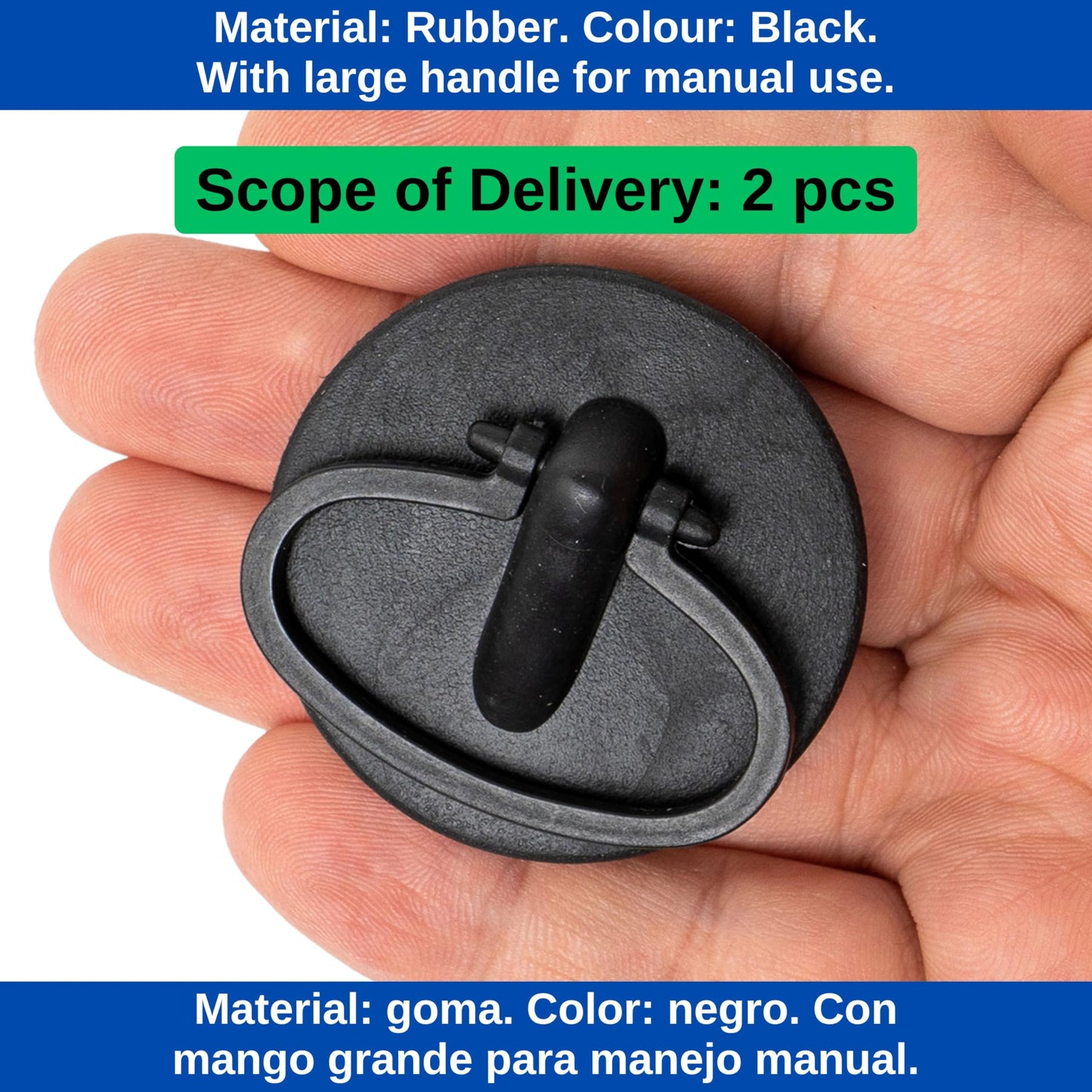 Universal stopper, 2 pieces, in black, Ø 46 on 43 mm top on bottom, PVC drain stopper for 1 3/4" inch valve tops, drain stopper sink, sink stopper