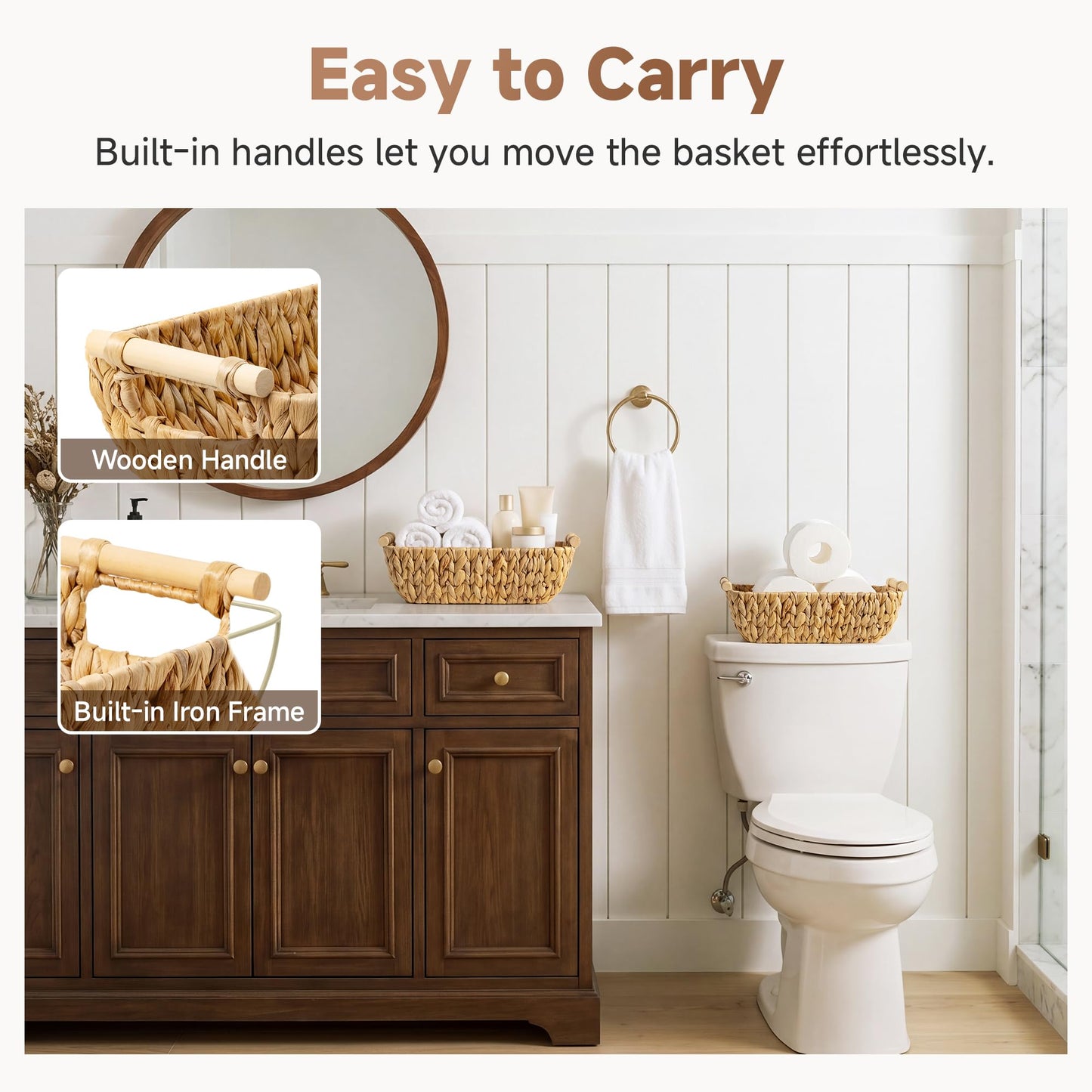 StorageWorks Small Wicker Baskets, Narrow Storage Baskets for Shelves, Shelf Wicker Storage Boxes for Bathroom Organising