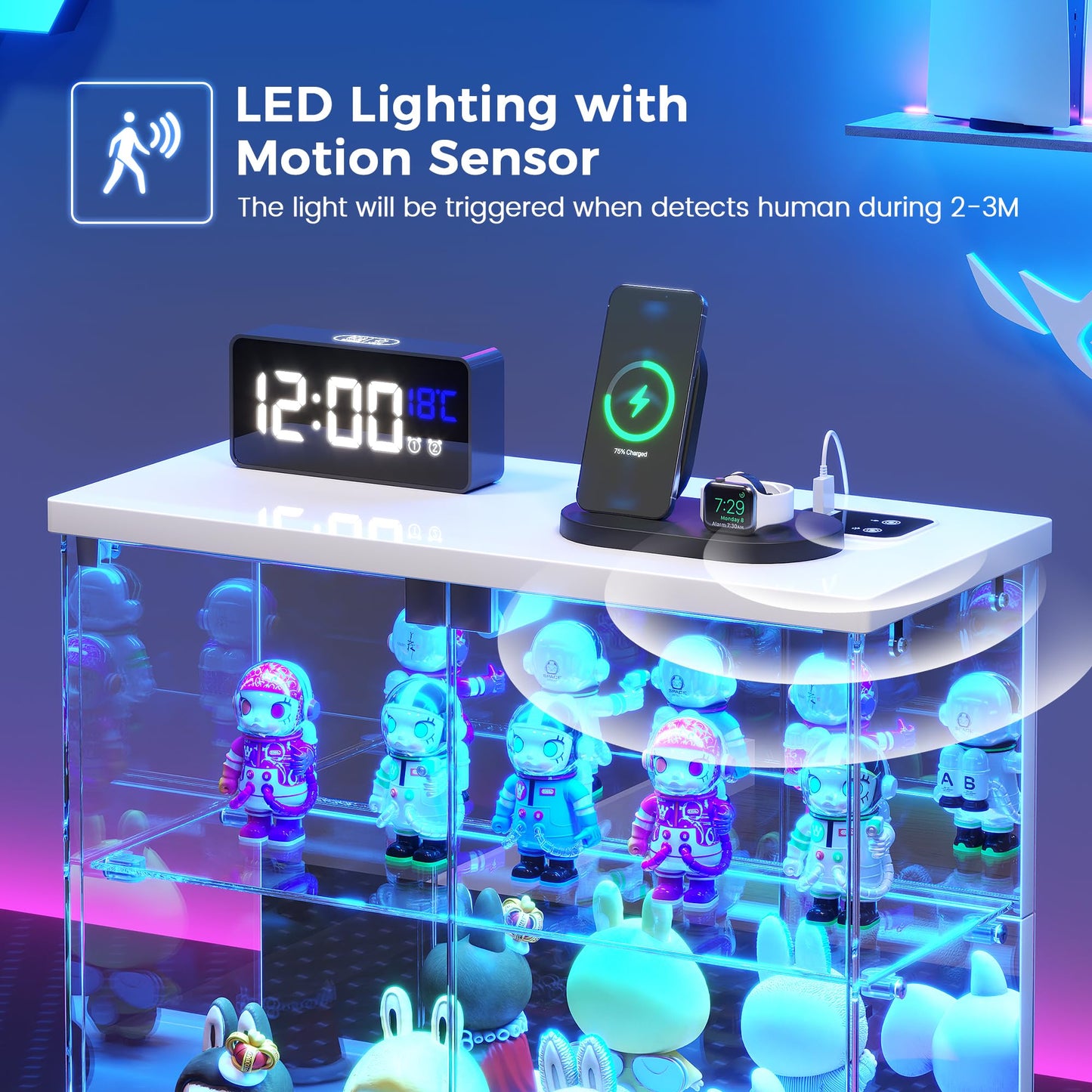 FREDEES Glass Display Cabinet Case with LED Lights, White