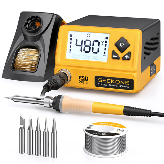 SEEKOEN 60W Soldering Iron Station with Constant and Adjustable Temperature 200?~480?, Soldering Station with LCD Display, 5 Soldering Tips, ?C/?F