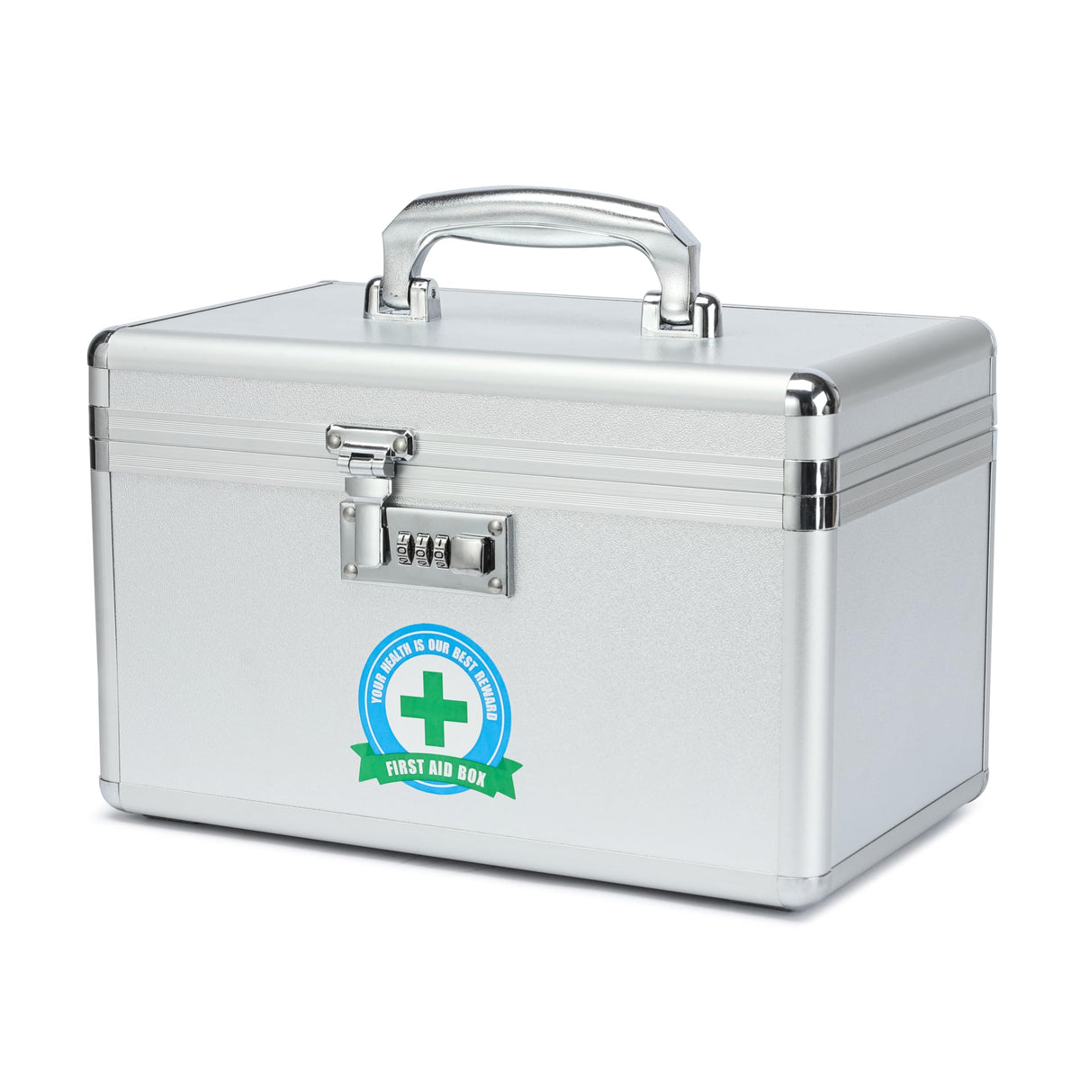 HEWEI WORKS Medication Lock Box, Lockable Medicine Storage, Empty First Aid, Medical Organizer, Safe lockbox for Home & Outdoor Silver, Medium