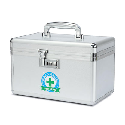 HEWEI WORKS Medication Lock Box, Lockable Medicine Storage, Empty First Aid, Medical Organizer, Safe lockbox for Home & Outdoor Silver, Medium