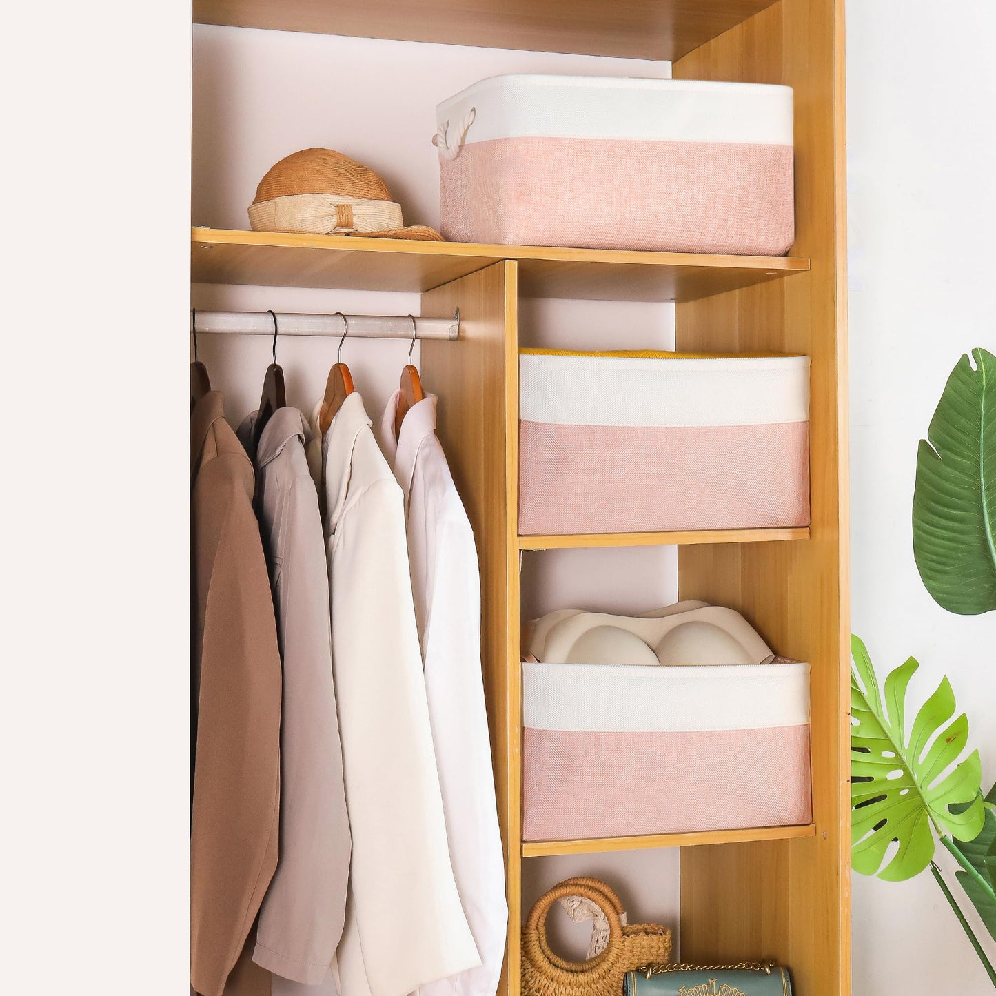 JUNLAI 4 Pcs Storage Baskets with Handles, Foldable Large Storage Boxes, Fabric Wardrobe Storage Basket for Office & Home, Book, Clothes
