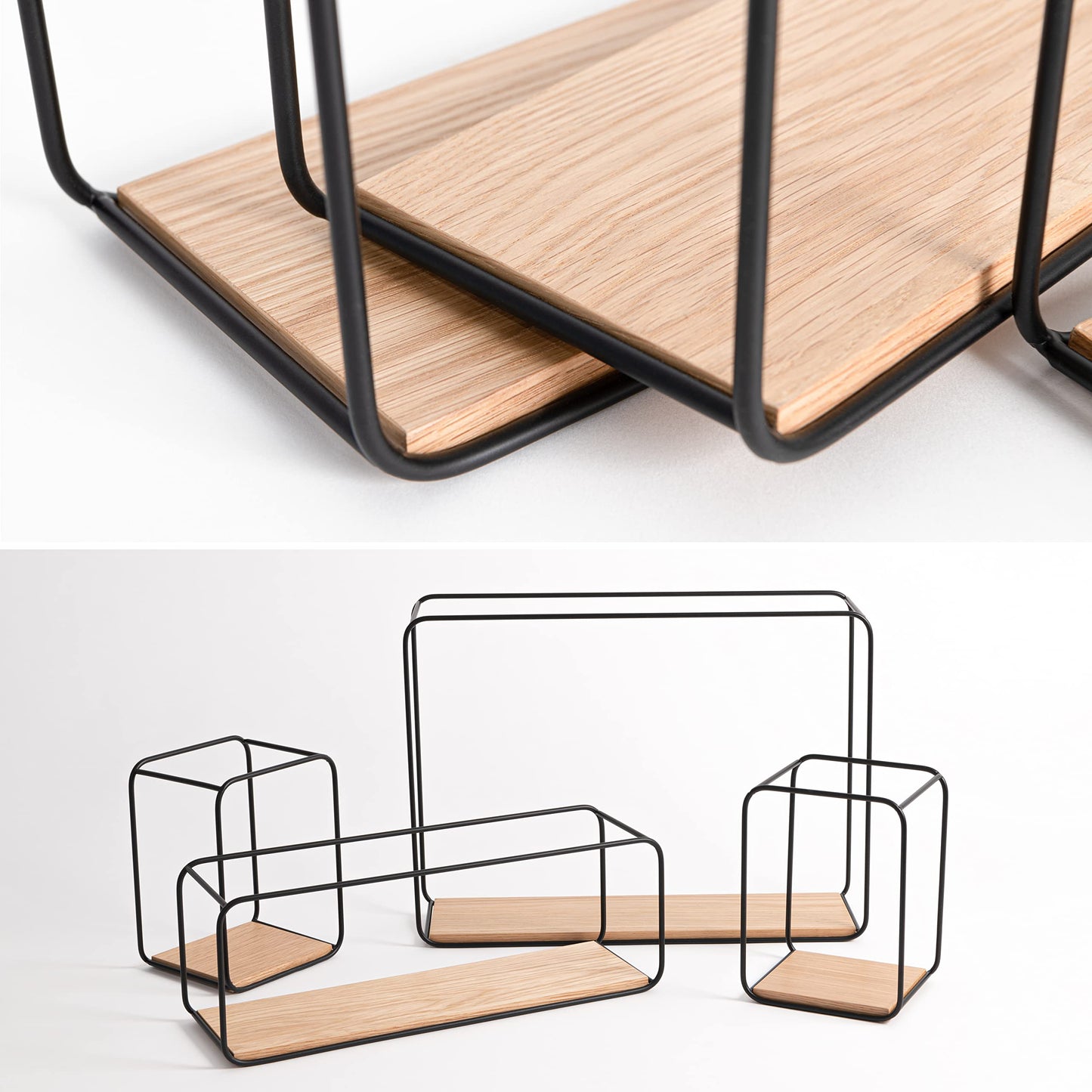 Kazai. Wall Shelves -Jona- | 4-Part Shelving Unit made of Metal and Real Wood Veneer | Wall Decor, Storage and Book Shelf for Bathroom, Living Room