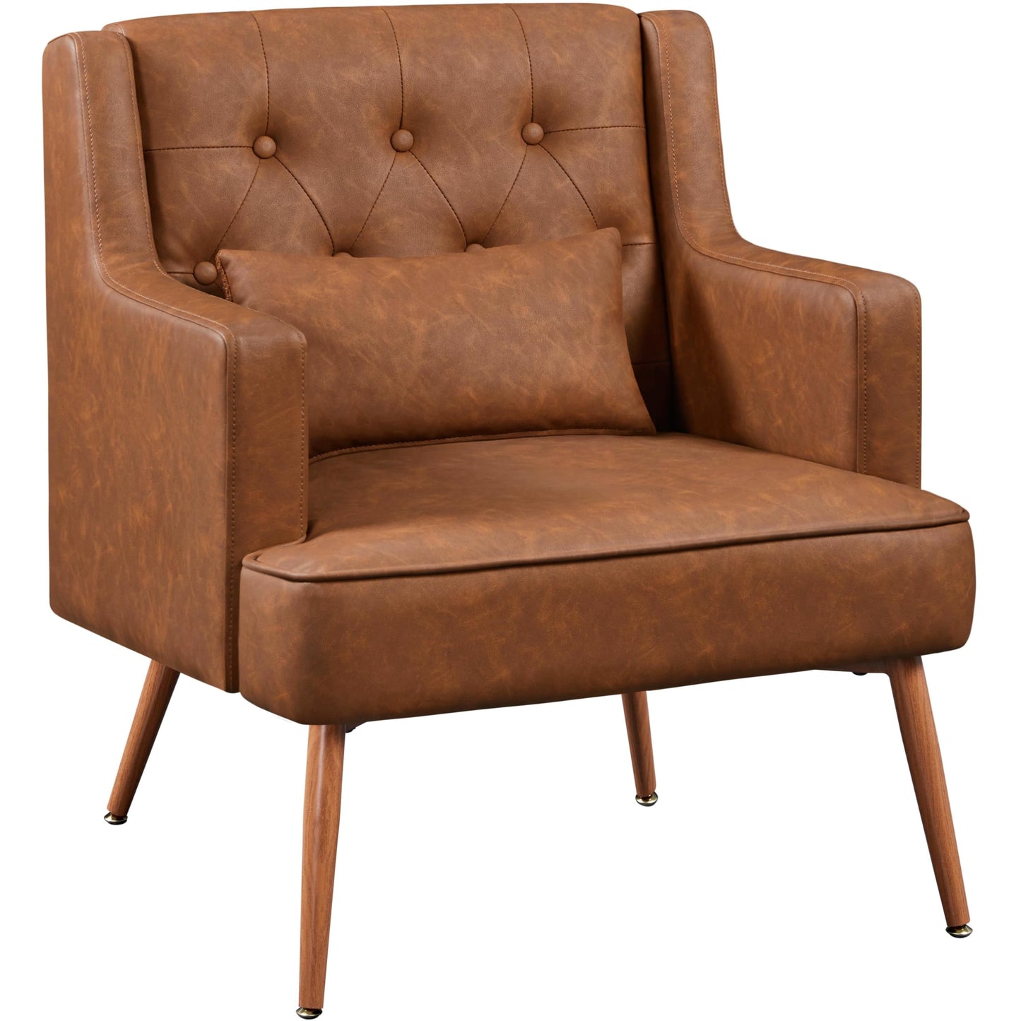 Yaheetech PU Leather Armchair, Tub Chair with Lumbar Pillow, Retro Brown