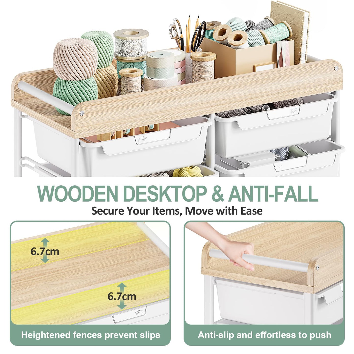 10-Drawer Craft Organizer Trolley Cart, Green