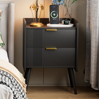 Huhote Bedside Table with 2 Drawers, Storage Nightstand, Wooden Bedside Cabinet for Bedroom, 2 Tier Bed Side Table, Coffee End Table with Wooden Legs