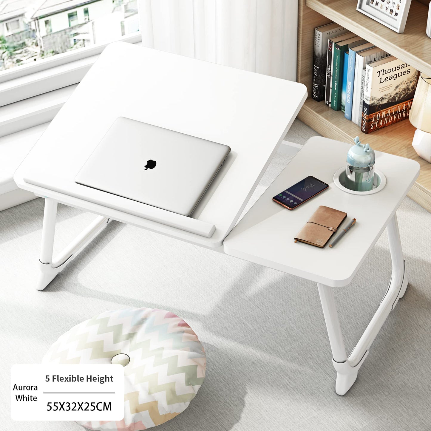 Laptop Desk, Laptop Bed Table with Foldable Legs & Cup Slot, Reading Holder Notebook Stand Breakfast Bed Tray Book Holder for Sofa, Bed, Terrace