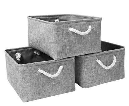 Mangata Collapsible Storage Boxes, Open Storage Baskets for Shelves 3 Pack Grey, Medium