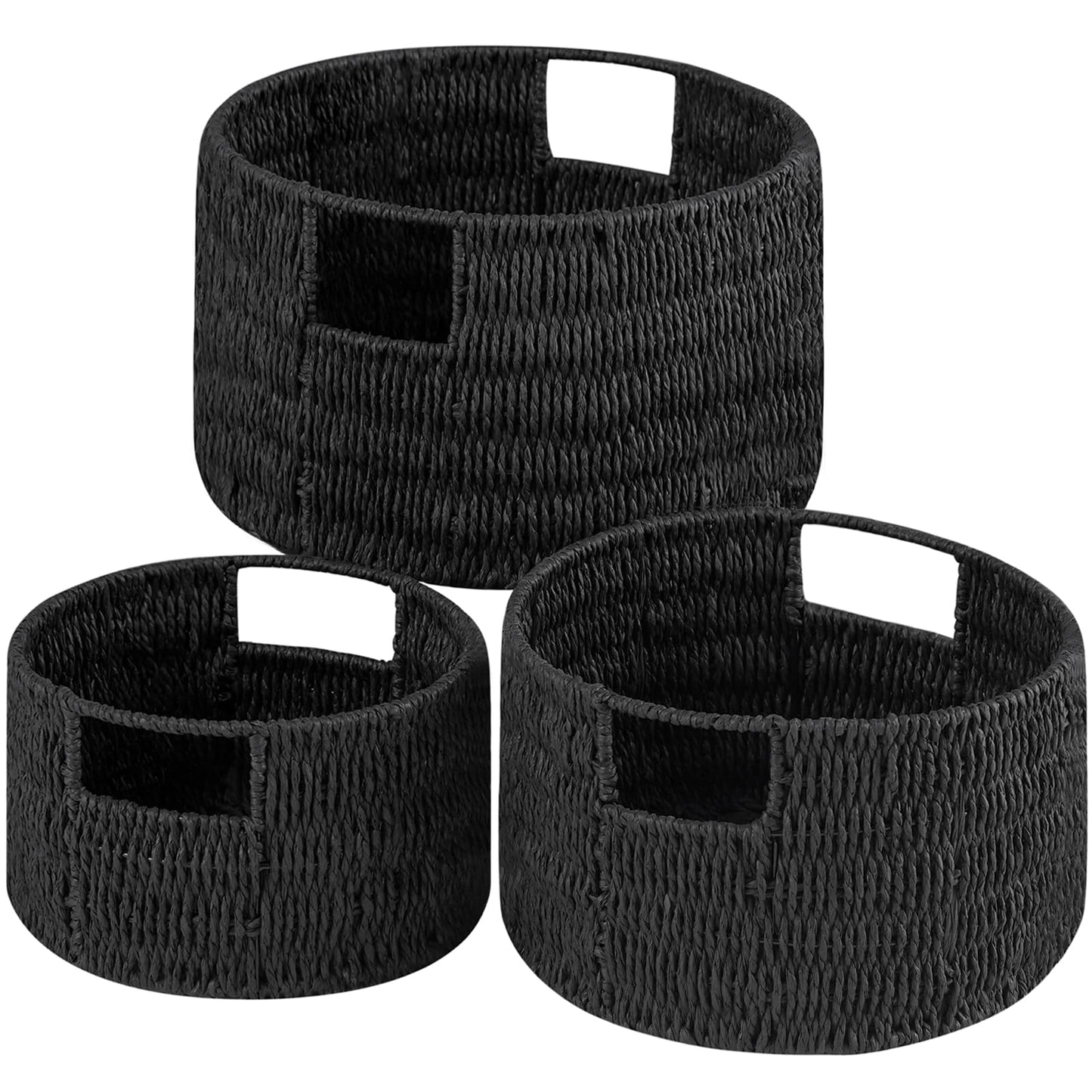 Vagusicc Woven Storage Baskets Set of 3, HandWoven Round Wicker Storage Basket with Handles, Natural Wicker Shelf Baskets Organizer