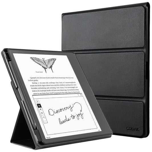 CoBak Tri-fold Case for New Kindle Scribe 2024/2022 Released - Premium Folio Leather Cover with Pen Holder, Auto Sleep/Wake, and Stand Feature