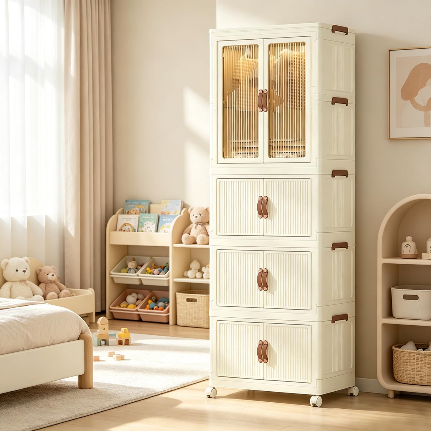Roqao 4-Tier Kids Wardrobe, Portable Foldable Closet Storage, 298L