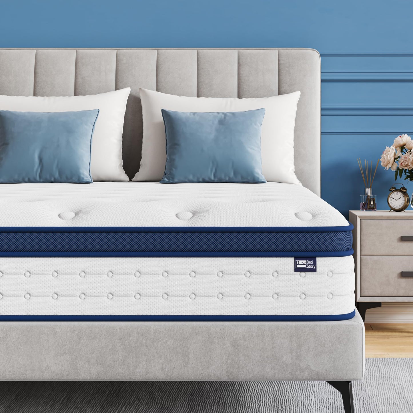 BedStory Double Mattress 4FT6, 7.8 Inch Hybrid Mattress, 7-Zone Mattress with Breathable Foam and Individually Pocket Sprung Firm- Extra Lumbar