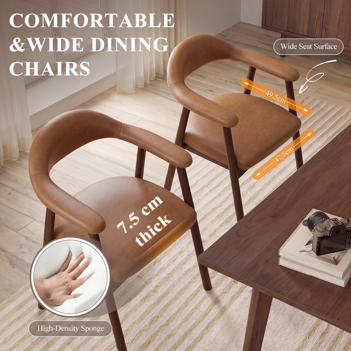MALOL Wooden Dining Chairs Set of 4, PU Leather Chairs for Dining Room with Armrest
