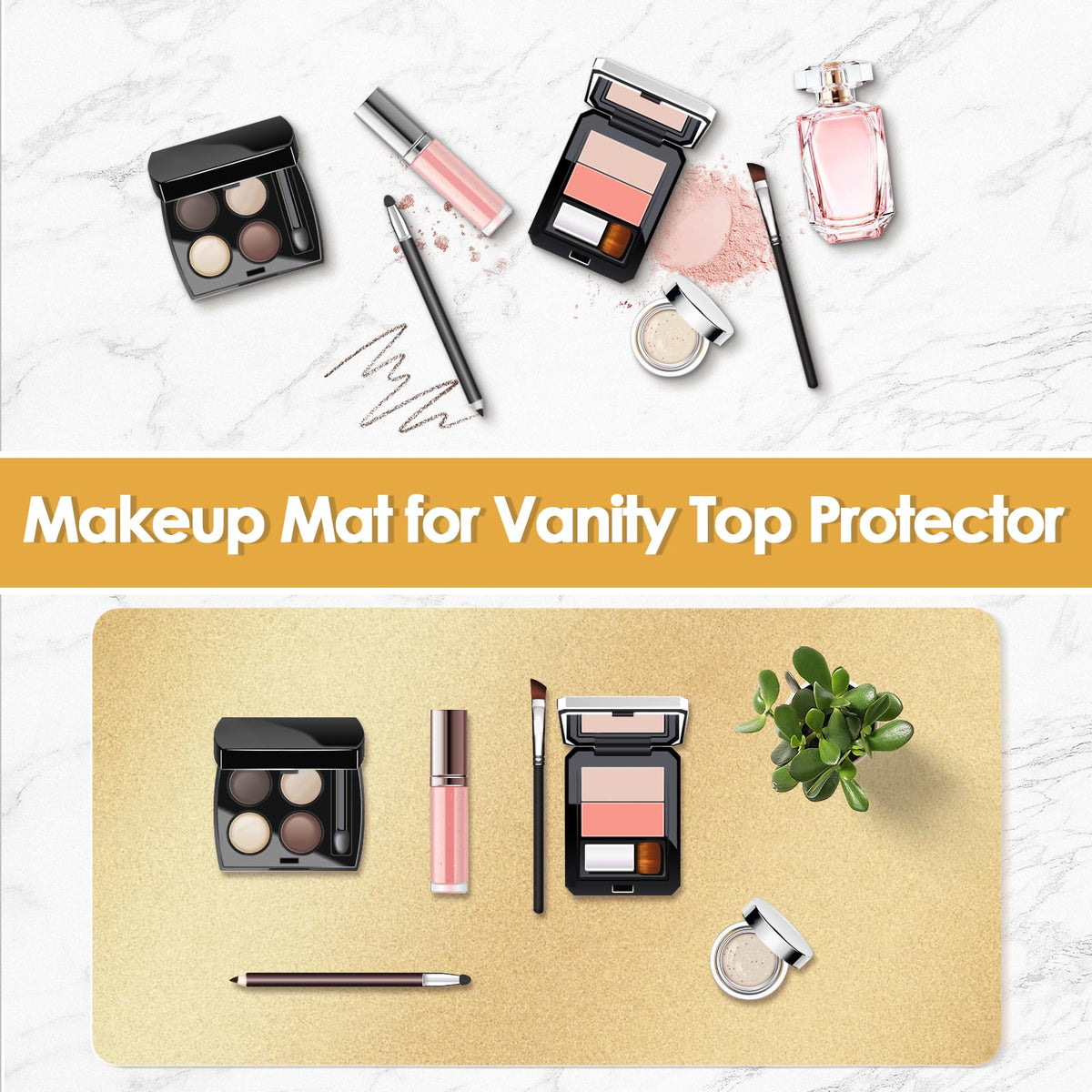 Dressing Table Mat Protector for Makeup Vanity, 80x40cm, Gold and Pink