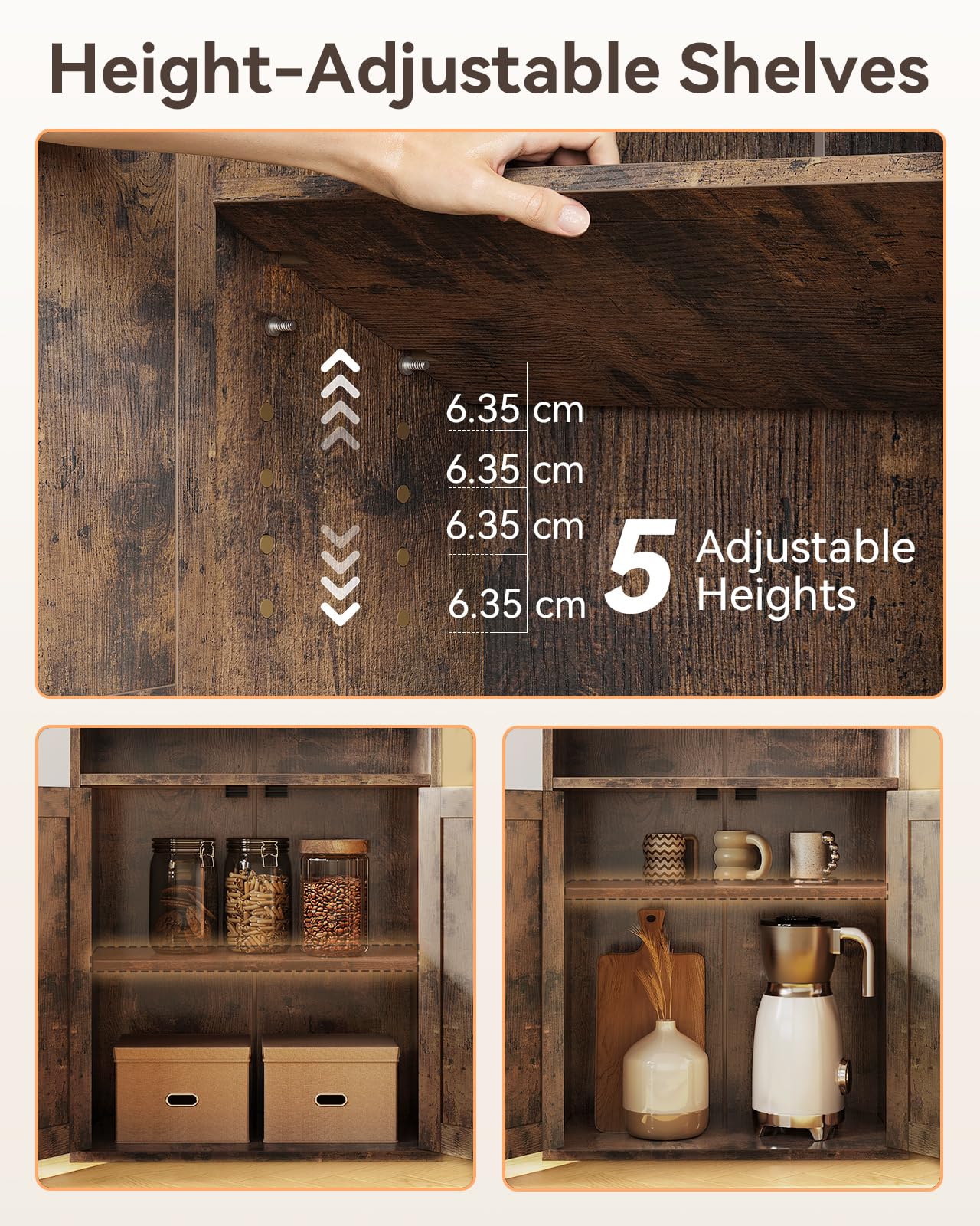 Coleshome 6-Tier Bookcase With Doors, Storage Cabinet, 176.4 cm, Brown