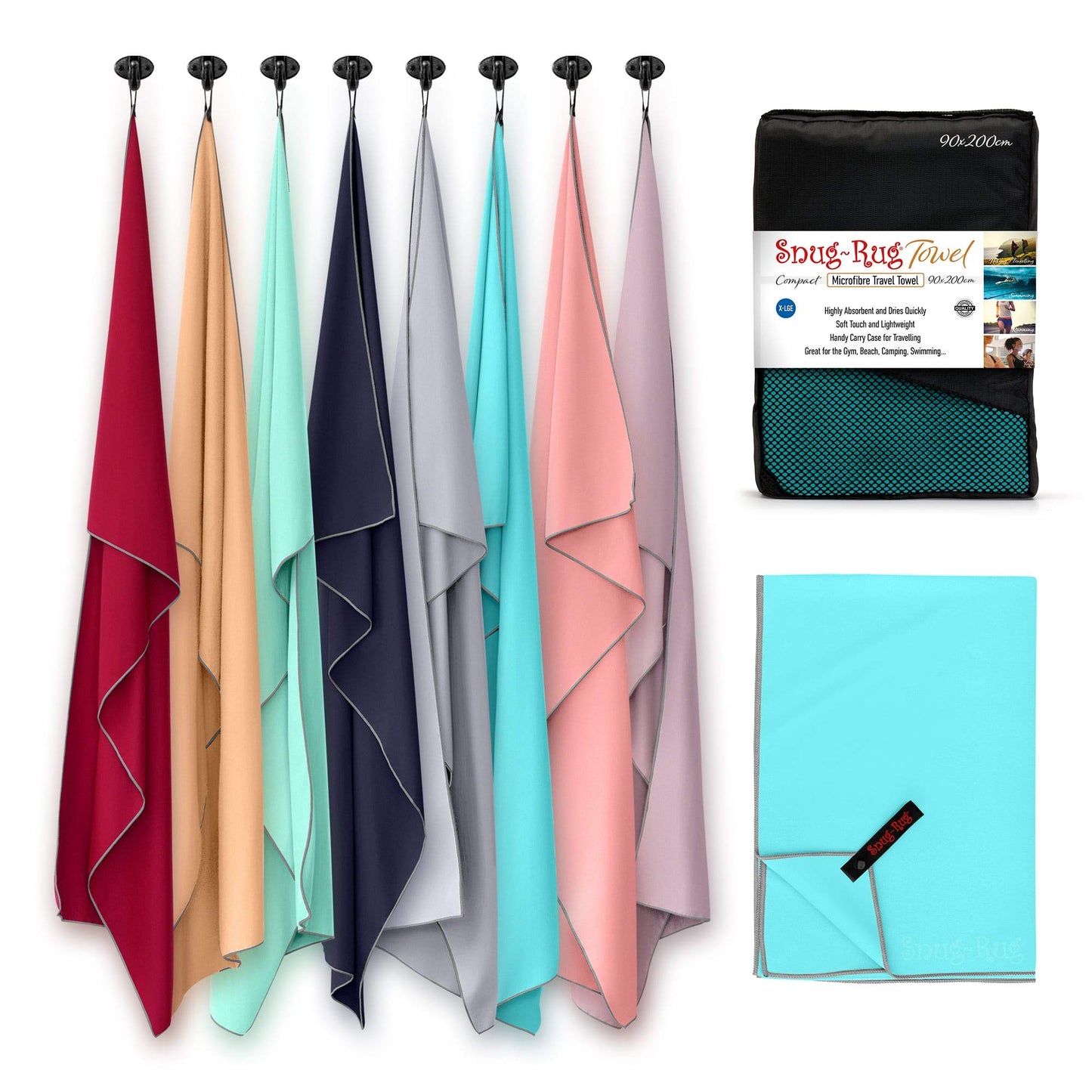 Snug Rug Microfibre Beach Towel Extra Large XL 200 x 90cm ? Super Absorbent Quick Drying Lightweight Sand Proof Beach Towels Crystal Sea Blue
