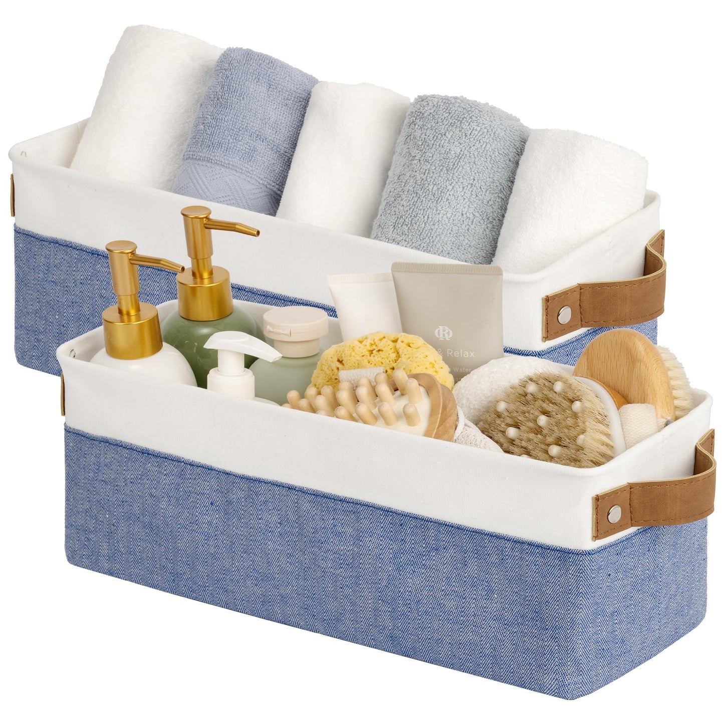StorageWorks Narrow Storage Basket, Small Fabric Storage for Shelves, Deco Slim Storage Boxes for Clothes, Collapsible Baskets with Handles