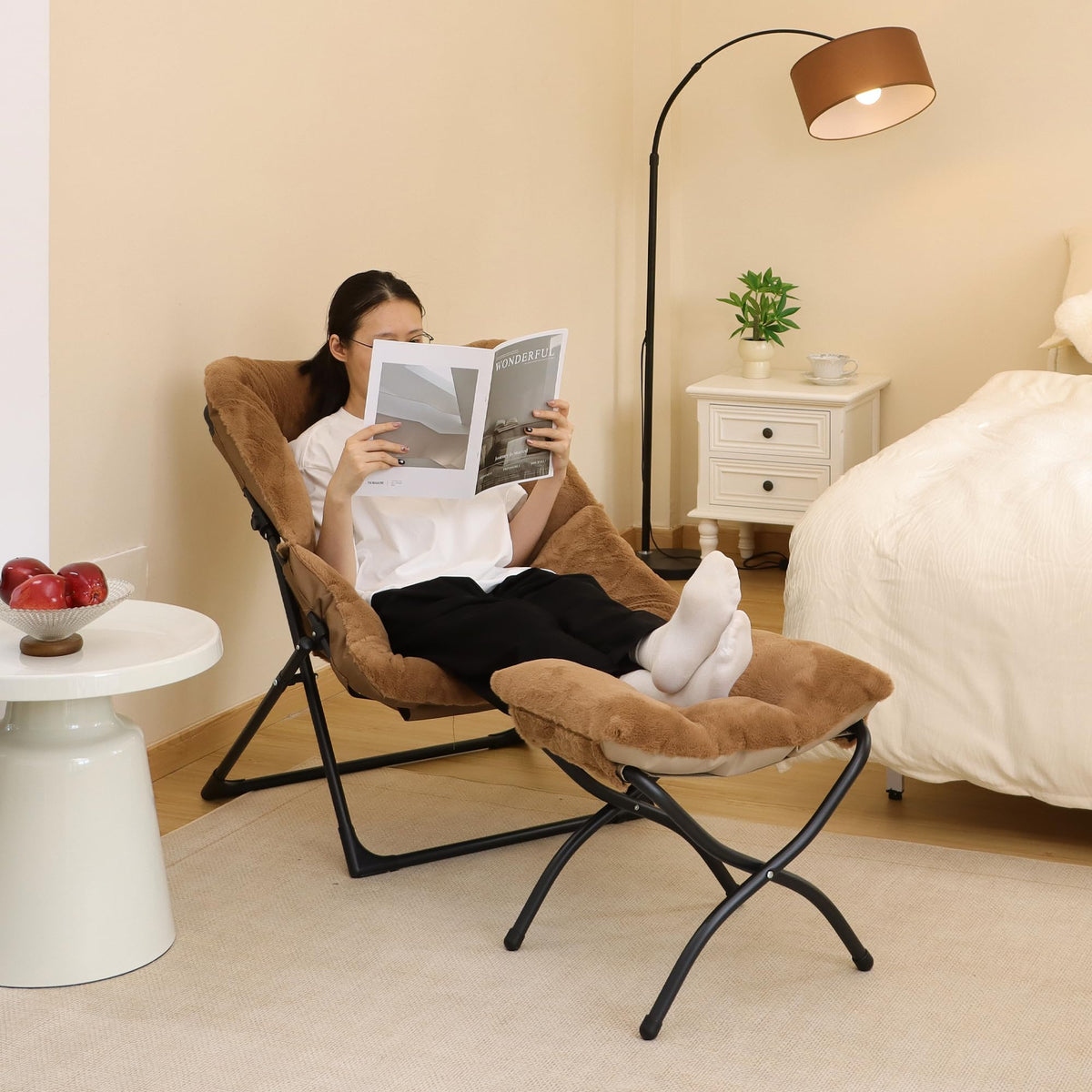 Mordchil EU 15"H Folding Ottoman, Foldable Footrest Stool, Portable Small Foot Stool for Couch, Collapsible Foot Rest Ottoman for Sofa
