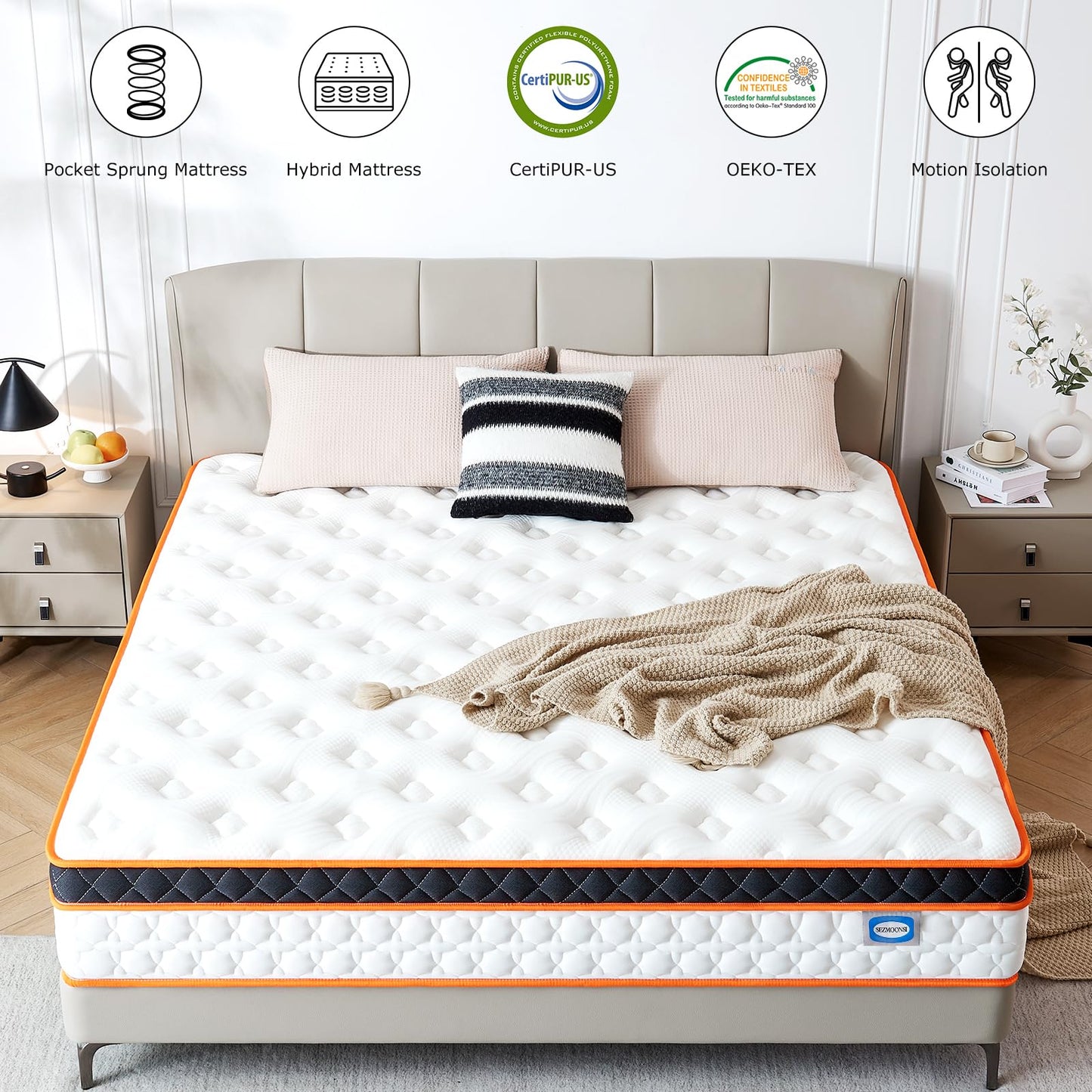 Double Mattresses 4FT6, Gel Memory Foam & Individually Pocket Sprungs Hybrid Medium Firm Double Mattress, Cooling Double Bed Mattress, Orthopedic